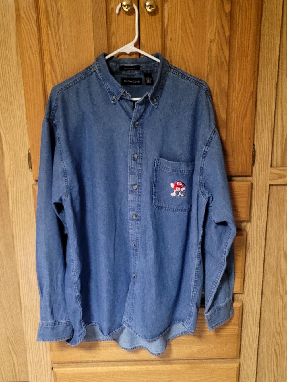 Men's Ultraclub 100% Cotton Button-down Shirt Featuring The Red M&M, Size XL